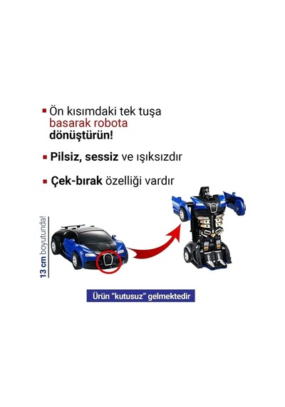 Transformer Robot Çek Bırak Kendinden Robota Dönüşen 1:32 Bugatti Oyuncak Araba Karışık