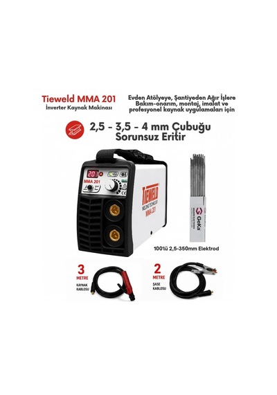 Tr Tieweld Mma 201 İnverter Kaynak Makinası + 1 Paket 100'lü 2,5x350mm Elektrod