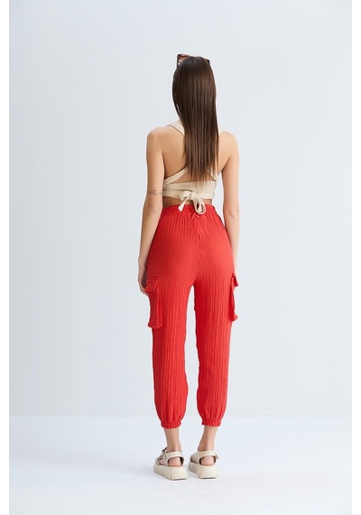 Sortie Collection Kargo Cepli Gofre Pantolon Nar-nar Narçiçeği