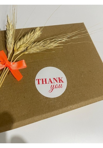 Thank You Kırmızı Yazılı Yuvarlak Yapışkanlı Etiket 4x4 Cm 120 Adet