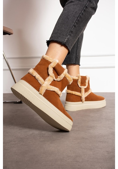 Shoetek Luka Kadın Bot İçi Kürklü Taba Süet Taba Suet Taba