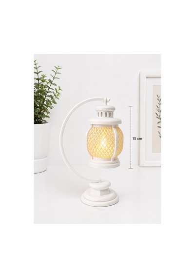 3d Dekoratif Retro Fener Gece Lambası Led Işıklı Masa Lambası 15 Cm Pla Dekoratif Aydınlatma Beyaz