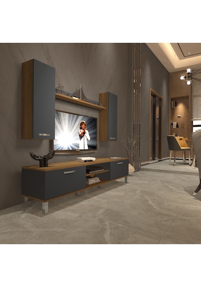 Decoraktiv Eko 5d Mdf Dvd Krom Ayaklı Tv Ünitesi Tv Sehpası Pera - Antrasit