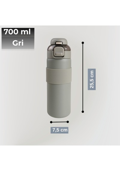 Paslanmaz Çelik Termos 700 Ml-tektuşla Açılır Çift Kullanımlı Kapak Gri