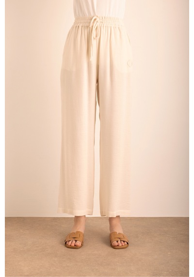 Aker Beli Lastikli Viscon Cotton Pijama Altı Ekru Ekru