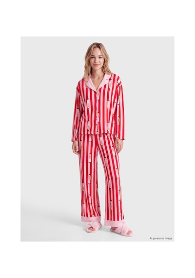 Lcw Young Pembe Gömlek Yaka Desenli Kadın Pijama Takım