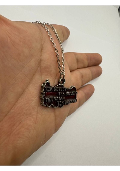 Tek Millet Tek Devlet Tek Vatan Tek Bayrak Yazılı Türkiye Haritası Kolye Unisex Metal Takı Çok renkli