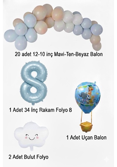 8 Yaş Mavi Gökyüzü Doğum Günü Konsepti Mavi