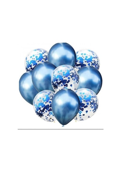 12 İnç Mavi Konfetili Karışık Balon 10 Adet