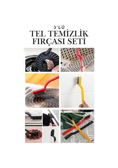 3'lü Mutfak Temizlik Tel Fırçası Seti Yağ Kir Pas Sökücü Kireç Izgara Fırın Ocak Lavabo Temizleme Mini Çelik Bakır Pirinç Naylon Tel Fırça Seti Tezgah Derz Aspiratör Izgara Demir Paslanmaz Temizleyici