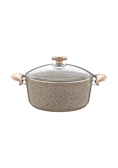 3110 2 Parça Bio Granit 18x10 Cm 2,00 Litre Derin Tencere Sütlü Kahve Rengi Sütlü Kahve