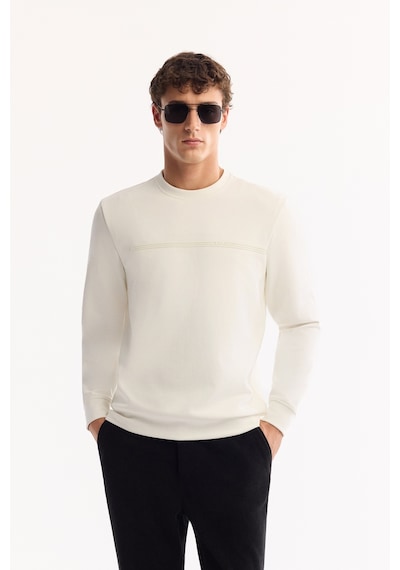 Avva Erkek Ekru Bisiklet Yaka Pamuklu Bi-stretch Baskılı Regular Fit Sweatshirt A52y1325