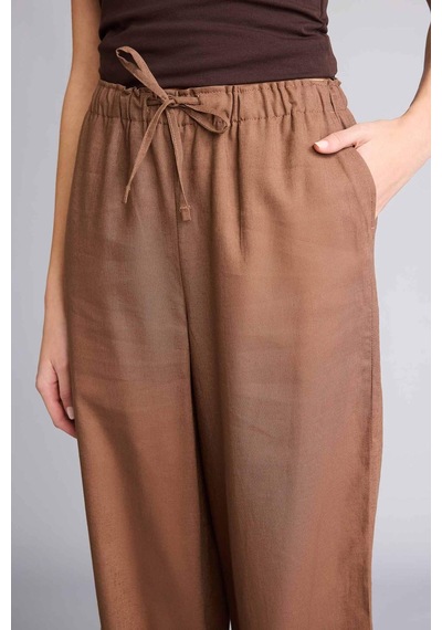 Defacto Wıde Leg Çift Cepli Beli Lastikli Standart Boy Keten Karışımlı Pantolon E1981ax26smbn534 Kahve-bn534