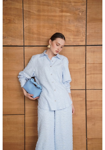 Verymoda Jakarlı Dokuma Gömlek F2019 Mavi