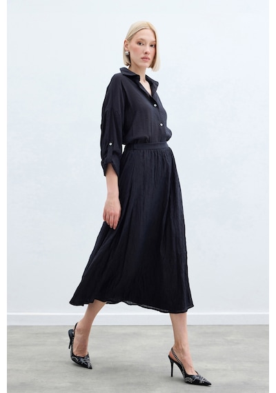 Sateen Kraşlı Kloş Etek - Antrasit-136224 Antrasit