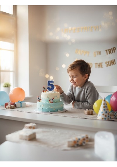 Lacivert Simli Pasta Mumu Doğum Günü Mum 5 Yaş