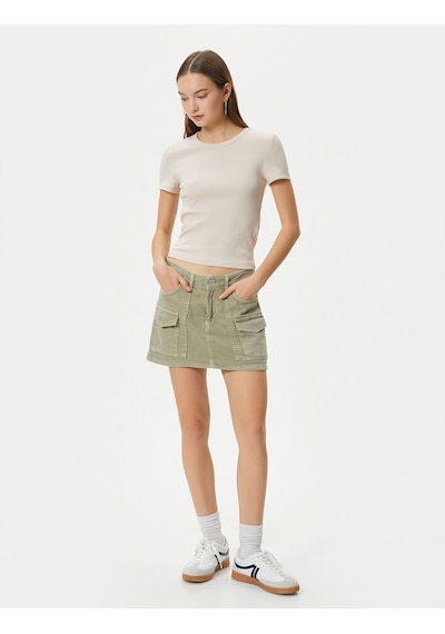Koton Basic Tişört Slim Fit Ribanalı Kısa Kollu Bisiklet Yaka Pamuklu Bej 4sal10289ık Ekru