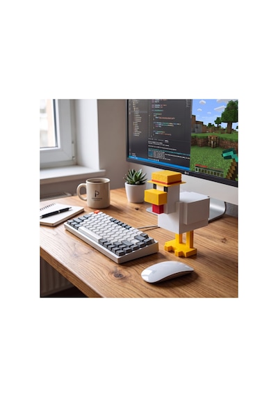 3d Baskı Piksel Tasarımlı Şapkalı Tavuk Figürü Dekoratif Oyuncu Masası Aksesuarı Ve Hediyelik Minecraft Tavuk