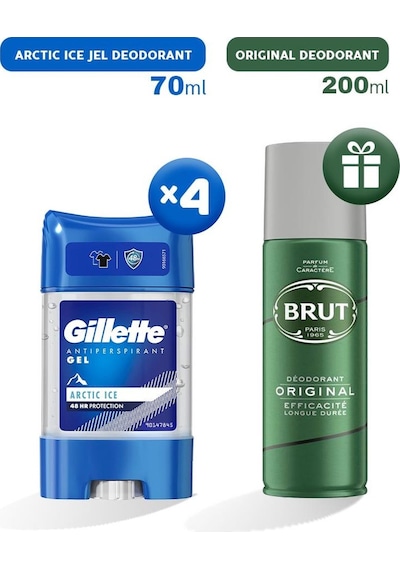 Gillette Arctic Ice Erkek Jel Stick Deodorant 4 x 70 ML + Brut Original Erkek Sprey Deodorant 200 ML