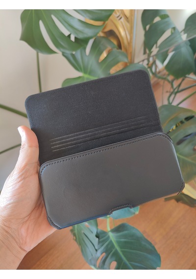 Kemere Takılan Suni Deri Yatay Lüks Kılıf Büyük Boy Mıknatıslı 17x8 Cm Siyah