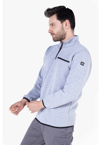 3 İplik Dik Yakalı Fermuarlı Sweatshirt Gri Melanj