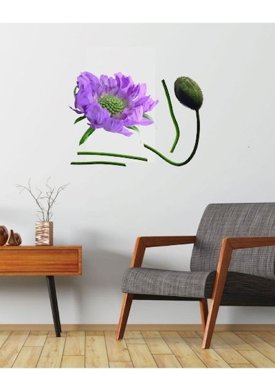 Duvar Süsü Sticker 2 Adet Mor Çiçekli Şeffaf Filmli Pvc 70x50x0