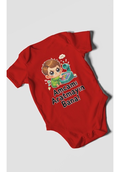 Morivokids Amcamı Aratmayın Bana Kısa Kollu Bebek Body %100 Pamuk Kırmızı