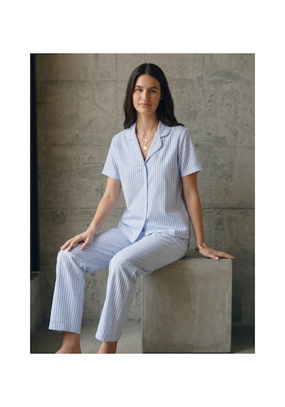 Fit Women V Yaka Düğmeli Casual Mavi Pijama Takımı