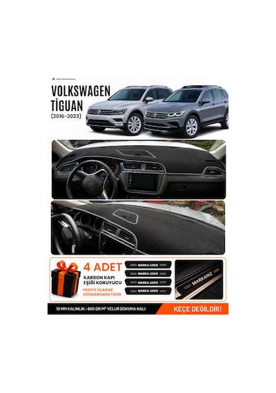 Volkswagen Tiguan 2016-2023 Uyumlu Torpido Örtüsü, Torpido Kılıfı - Siyah-gri - Vw024