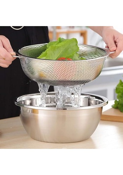 Paslanmaz Çelik 22cm Çift Kulplu Sepet Süzgeç, Salata Süzgeci Meyve Süzgeci, Makarna Süzgec - Paslanmaz Çelik Çift Kulplu 22cm Sepet