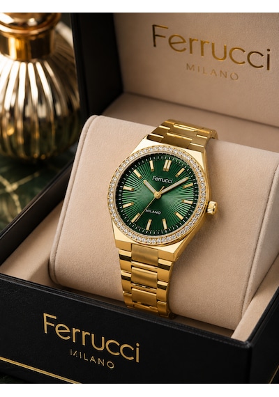 Ferrucci Fc83982 Zirkon Taşlı Çelik Kordon Ve Kasa Kadın Kol Saati 35mm Altın
