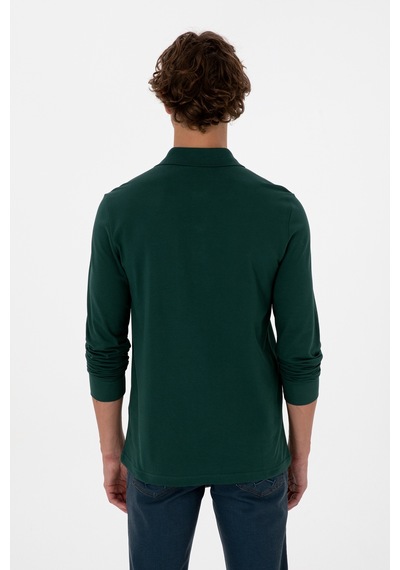 U.S. Polo Assn. Erkek Regular Fit Polo Yaka Koyu Yeşil Basic Sweatshirt 50315941-VR079