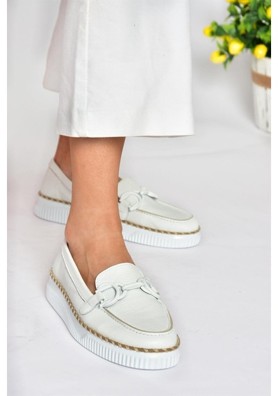 Fox Shoes P555100003 Beyaz Hakiki Deri Günlük Kadın Ayakkabı Beyaz