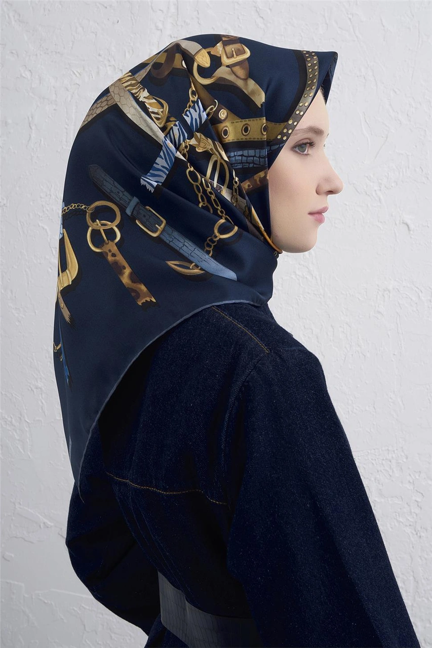 Armine Obje Desenli Saf İpek Twill Eşarp 9422d 33 Laciver