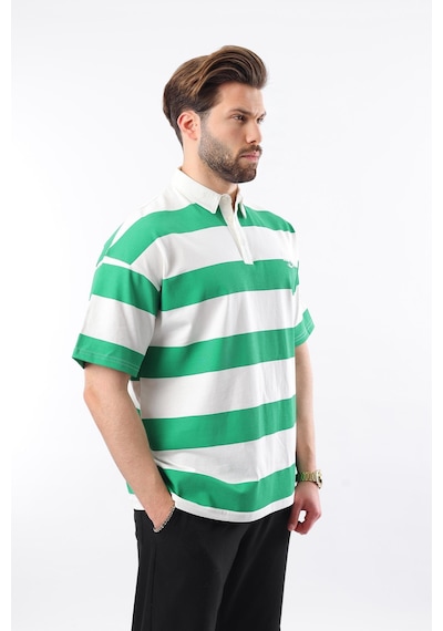 Madmext Yeşil Oversize Renk Bloklu Polo Yaka Tişört E7120 Yeşil