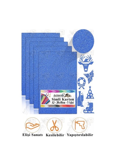 Simli Karton A3 30x40 Cm 5 Li 1 Paket Simli Fon Kartonu Parıltılı Kağıt Anasınıfı Kreş Etkinlik Proje Dekoratif Yeşil