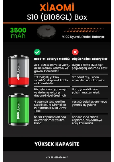 Xiaomi Robot Vacuum S10 B106gl Uyumlu 3500mah Box Robot Süpürge Bataryası - Yüksek Kapasite
