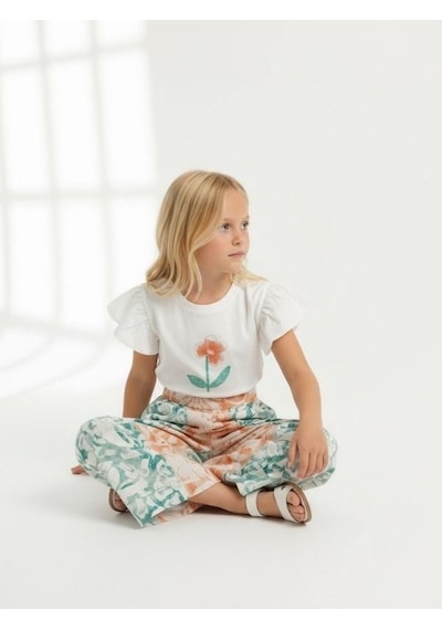 Zekids Kız Çocuk Desenli Tasarım Pantolon-17165 Çok Renkli