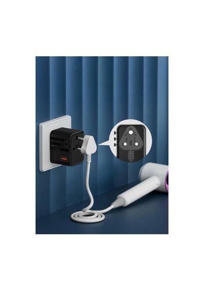 25w Evrensel Seyahat Adaptörü, Eu/us/uk/au Priz Dönüştürücü, 1x Usb, 2x Type-c Hızlı Şarj 0