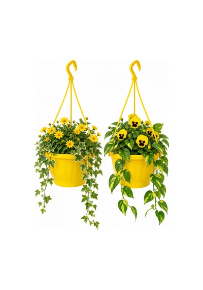 Sarı Askılı Saksı 4.5 Lt 3 Adet 24.7x15.2 Cm / Askı Dahil 60 Cm
