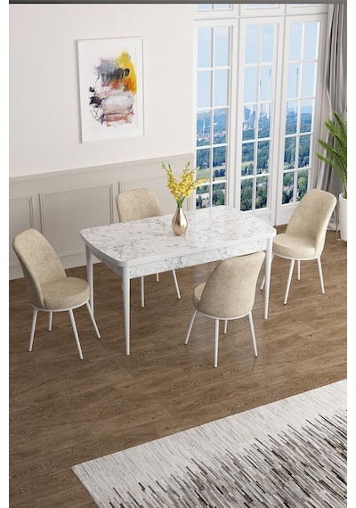 Canisa Concept Han Serisi 70x114, Açılabilir Mdf Mutfak Masa Takımı, Beyaz Mermer Desen Masa 4 Krem Sandalye Masa Beyaz Mermer Desenli Sandalyeler Krem Canisa Concept Han Serisi 70x114, Açılabilir Mdf Mutfak Masa Takımı, Beyaz Mermer Desen Masa 4 Krem Sandalye Masa Beyaz Mermer Desenli Sandalyeler Krem