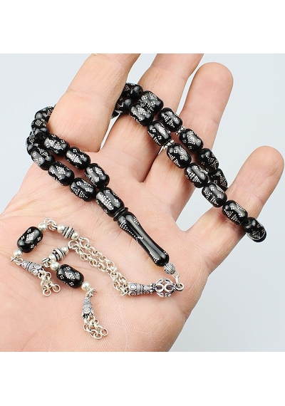 Tesbih Pasajı Gümüş Nokta İşleme Erzurum Oltu Taşı Tesbih 8 x 12 MM TP001583
