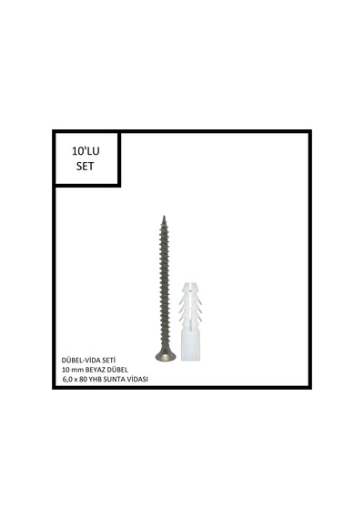 Dübel-vida Seti, Beyaz Dübel 10 Mm, 6,0x80 Yhb Sunta Vidası, 10 Adet