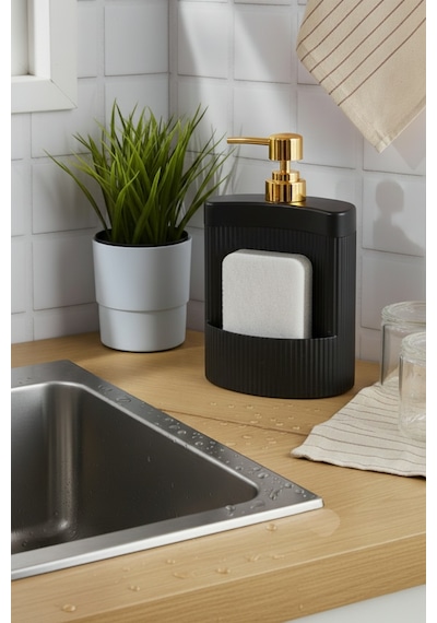 Oval Sıvı Sabunluk Sünger Hazneli Basmalı Mutfak Banyo Organizer Şık Tasarım Diğer