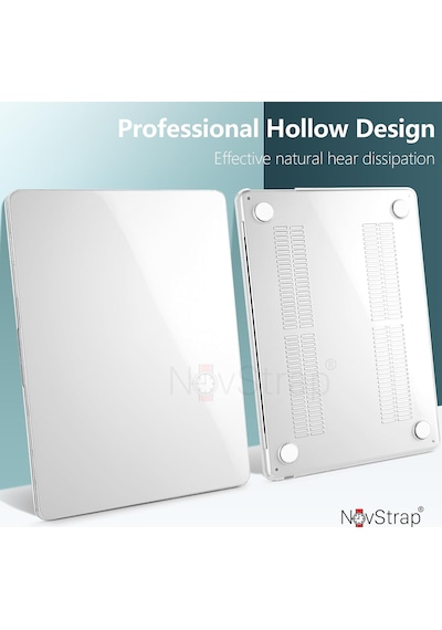 Novstrap Apple Macbook Air 15 İnç A2941 A3114 A3241 Uyumlu Kristal Parlak Kılıf Siyah Klavye Kılıfı Film Şeffaf