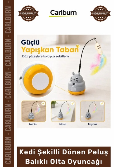 Özel Üretim İnteraktif 360 Dönen Yapışkanlı Eğitici Kedi Şekilli Dönen Peluş Balıklı Olta Oyuncağı