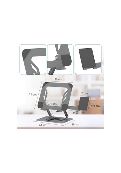 360 Derece Döner Laptop Standı Telefon Tutuculu, Ayarlanabilir Katlanabilir Notebook Yükseltici, 10-15.6 İnç Laptop İle Uyumlu Masaüstü Alüminyum Stand L189-c 360 Derece Döner Laptop Standı Telefon Tutuculu, Ayarlanabilir Katlanabilir Notebook Yükseltici, 10-15.6 İnç Laptop İle Uyumlu Masaüstü Alüminyum Stand L189-c