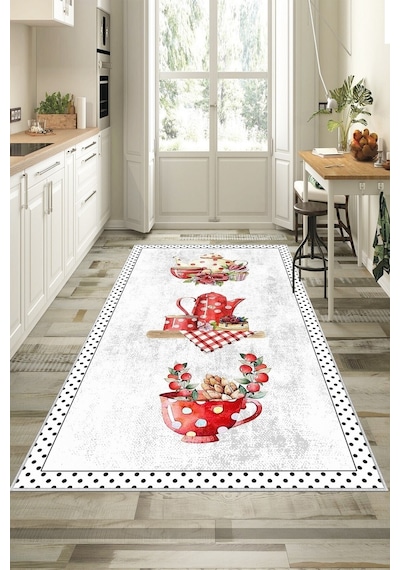 West Home Dijital Baskılı Yıkanabilir Kaymaz Taban Mutfak Halısı Wh 391 White