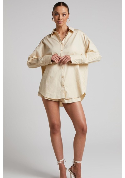 Seeh Bej Oversize Basic Kadın Gömlek Sh268