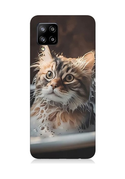 Samsung Galaxy A42 5g Uyumlu Banyo Yapan Kedi Desenli Silikon Kılıf
